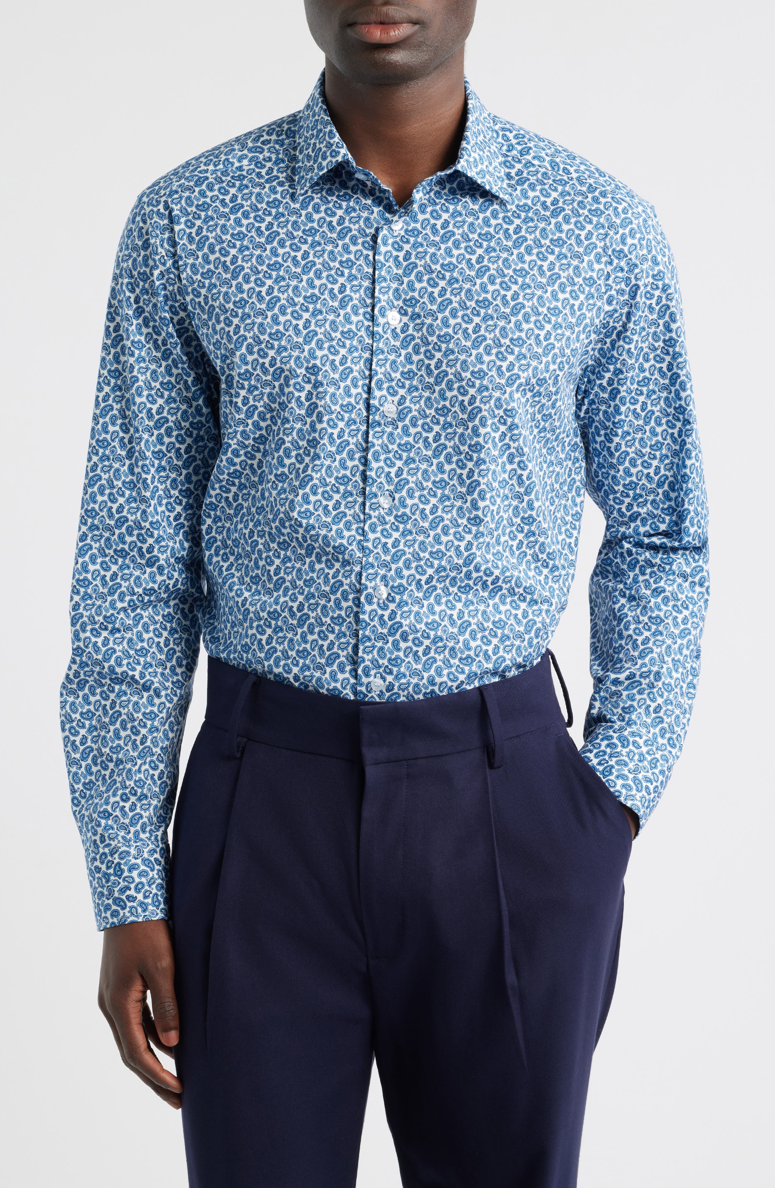 Roma Paisley Cotton Stretch Poplin Dress Shirt