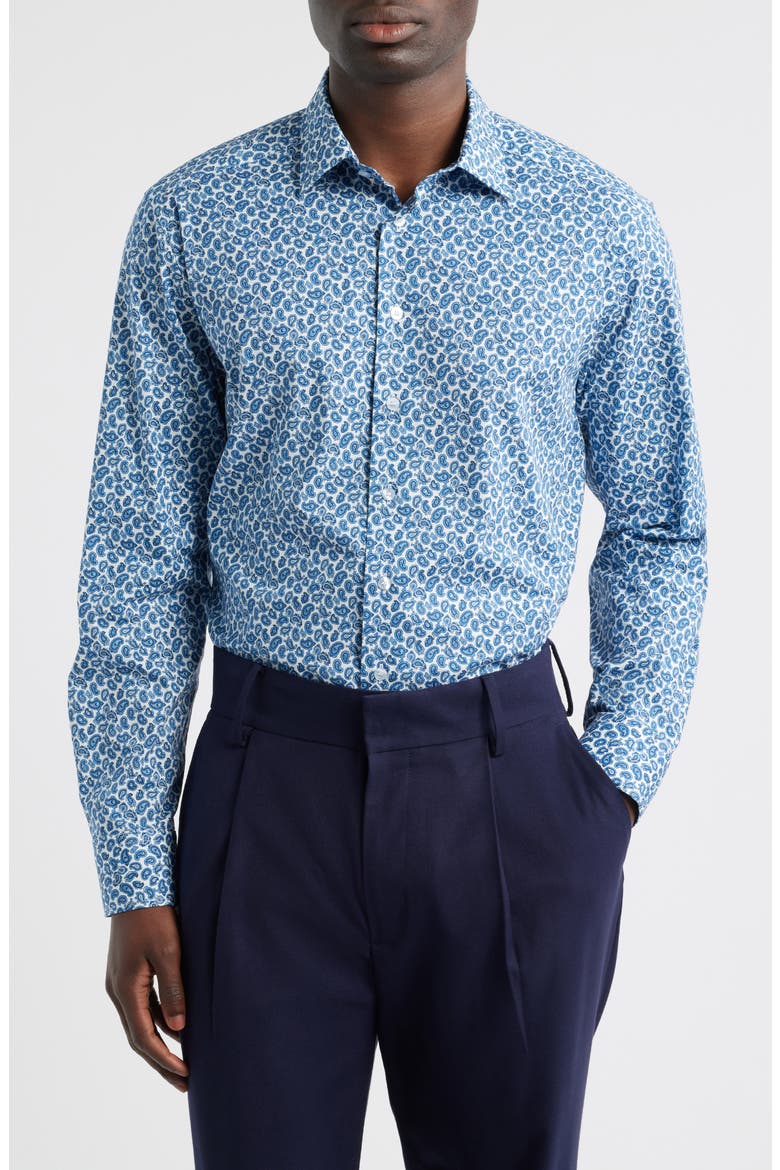 Roma Paisley Cotton Stretch Poplin Dress Shirt, Main, color, STAMPA F.DO BIANCO