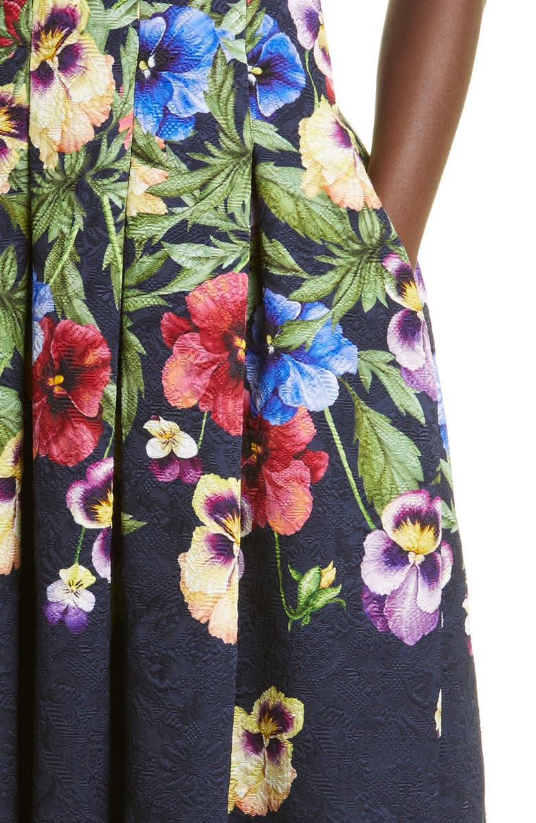 Oscar de la Renta Pansy Jacquard Fit & Flare Dress, Alternate, color, 