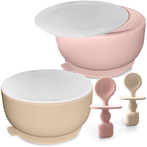Silicone Baby Feeding Set with Suction Bowls & Spoons, 4-Piece