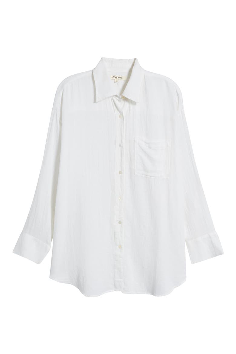 Premium Linen Button-Up Blouse, Alternate, color, WHITE
