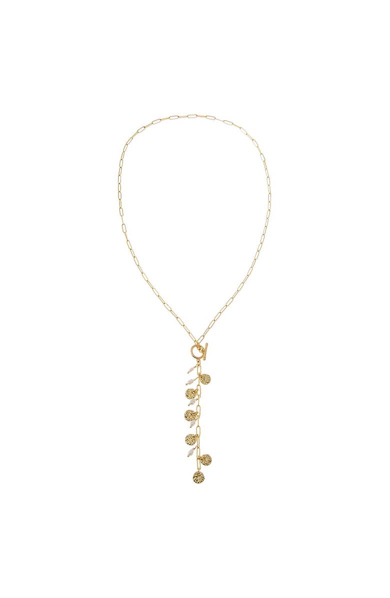 BY ADINA EDEN Textured Coin & Pearl Drop Lariat Necklace, Alternate, color, Gold