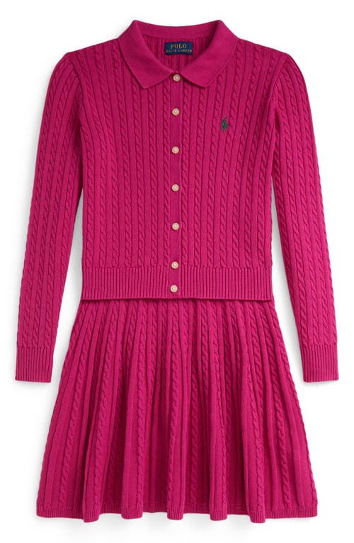 Polo Ralph Lauren Kids' Cable Knit Cardigan & Skirt Set In Red