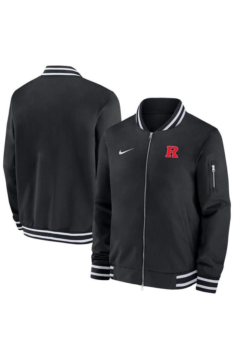 Nike Men's Nike Black Rutgers Scarlet Knights Sideline Relaxed Full-Zip Bomber Jacket, Alternate, color, Black