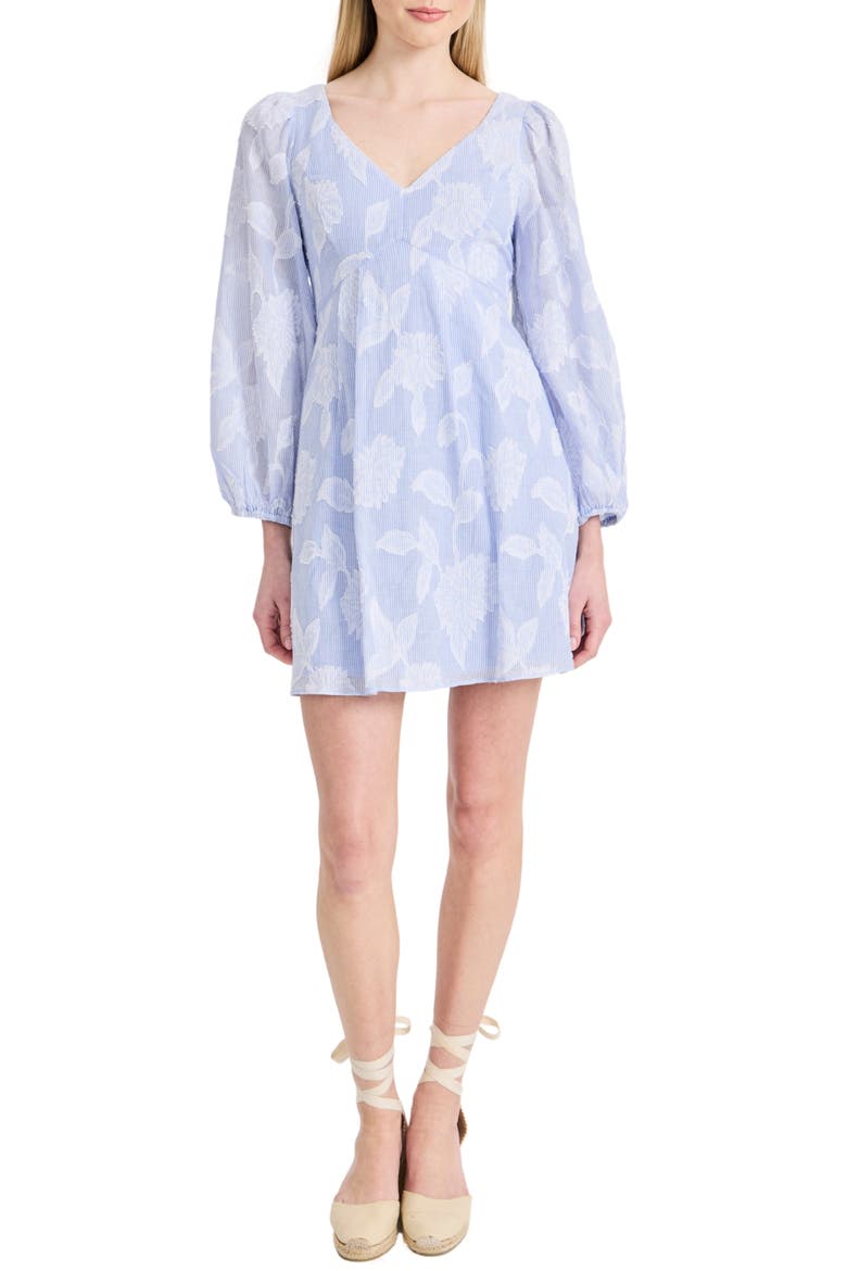 Floral Long Sleeve Cotton Minidress, Main, color, BLUE/ WHITE