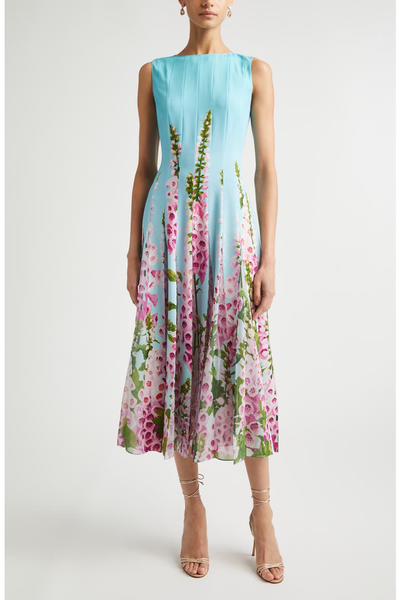 Foxglove Dégradé Pleated Jersey & Chiffon A-Line Dress, Main, color, LILAC/ SKY