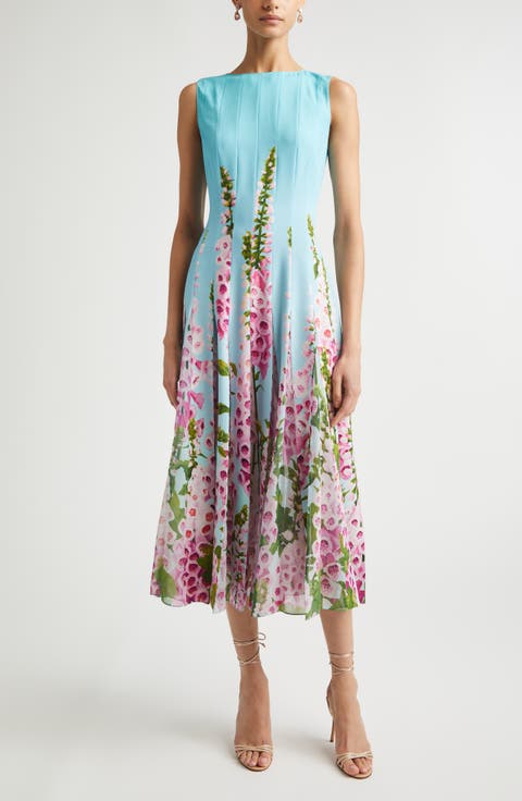 Foxglove Dégradé Pleated Jersey & Chiffon A-Line Dress