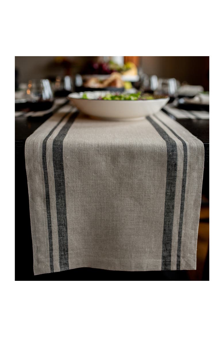 Linen Table Runner - French Stripe, Main, color, Black and Natural