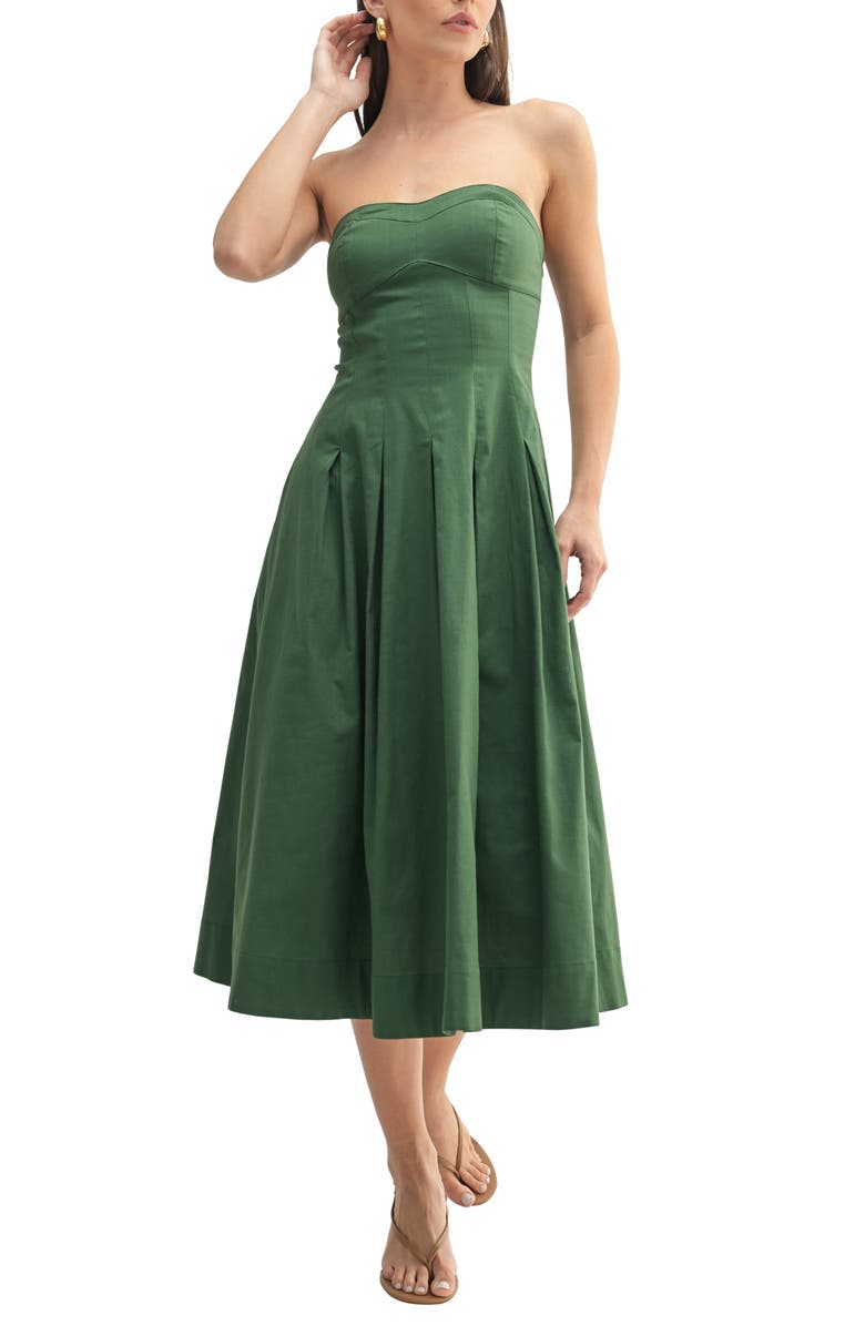Mila Mae Strapless Stretch Cotton A-Line Midi Dress, Main, color,