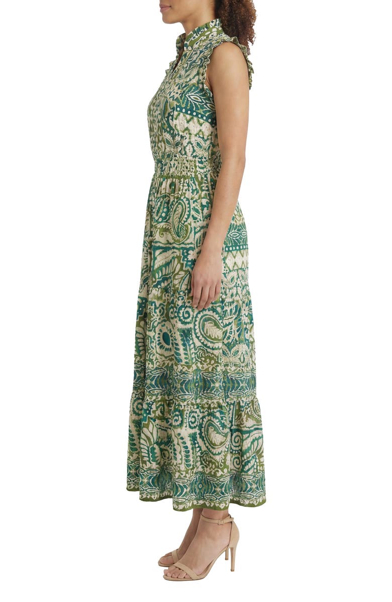 London Times Ruffle Trim Smocked Waist Maxi Dress, Alternate, color, Eggnog/ Pesto