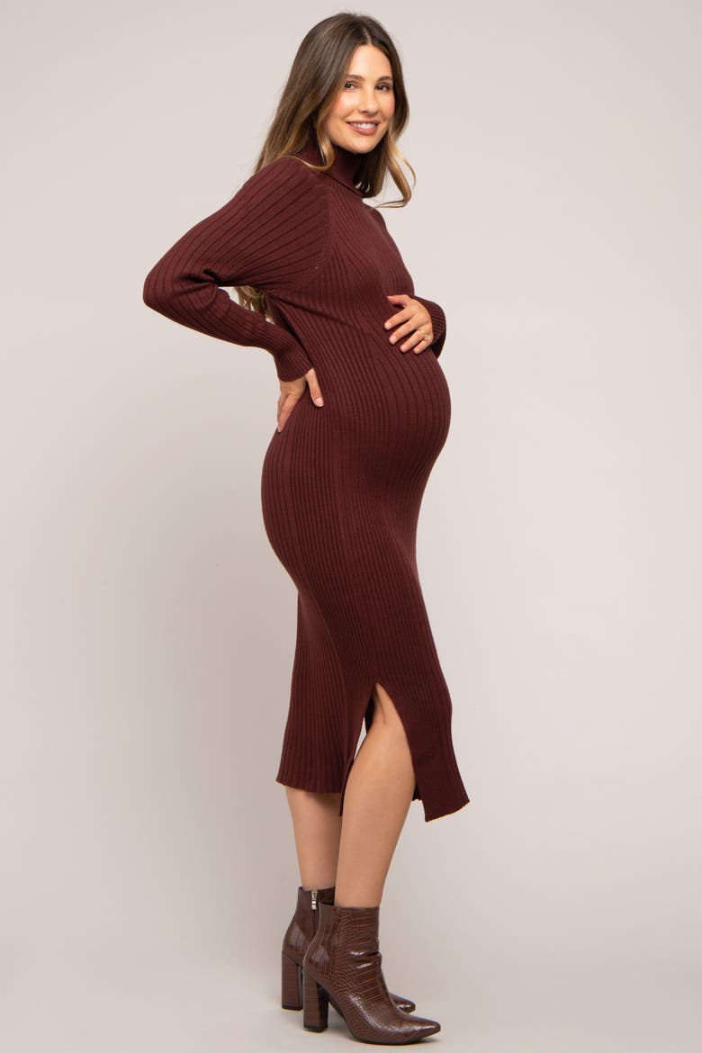 Long Sleeve Turtleneck Sweater Dress, Alternate, color, Brown