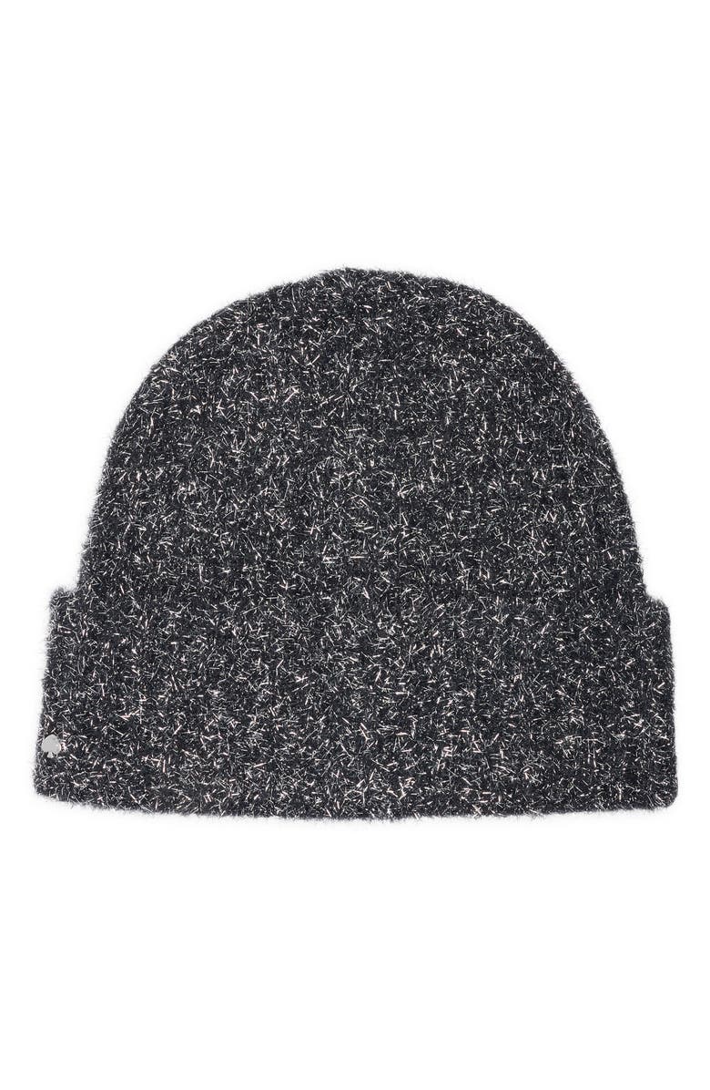 Kate Spade New York tinsel knit beanie, Main, color, Black