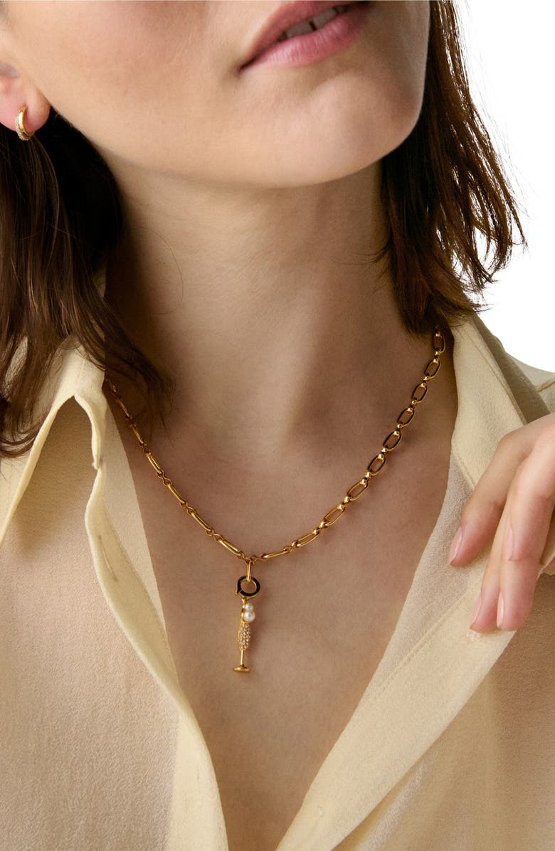 Kate Spade New York champagne charm pendant necklace, Alternate, color, Gold/Cream