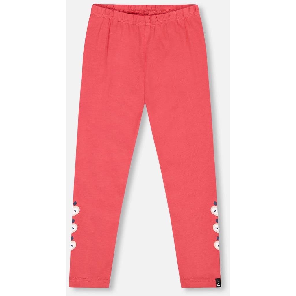 Deux Par Deux Organic Cotton Leggings With Apples In Red