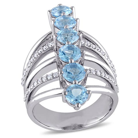 Swiss Blue Topaz & Diamond Gladiator Ring