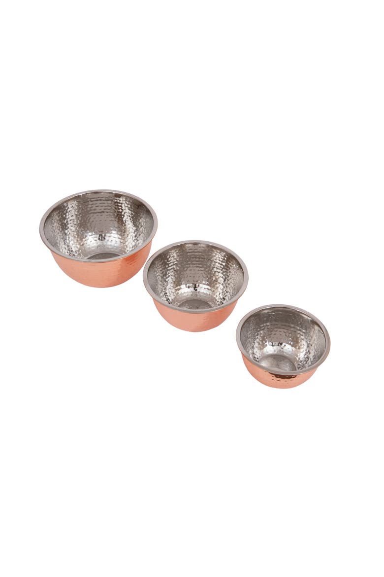 Hammered Stainless Steel Bowls in Copper Finish, Set of 3, Alternate, color, Bronze