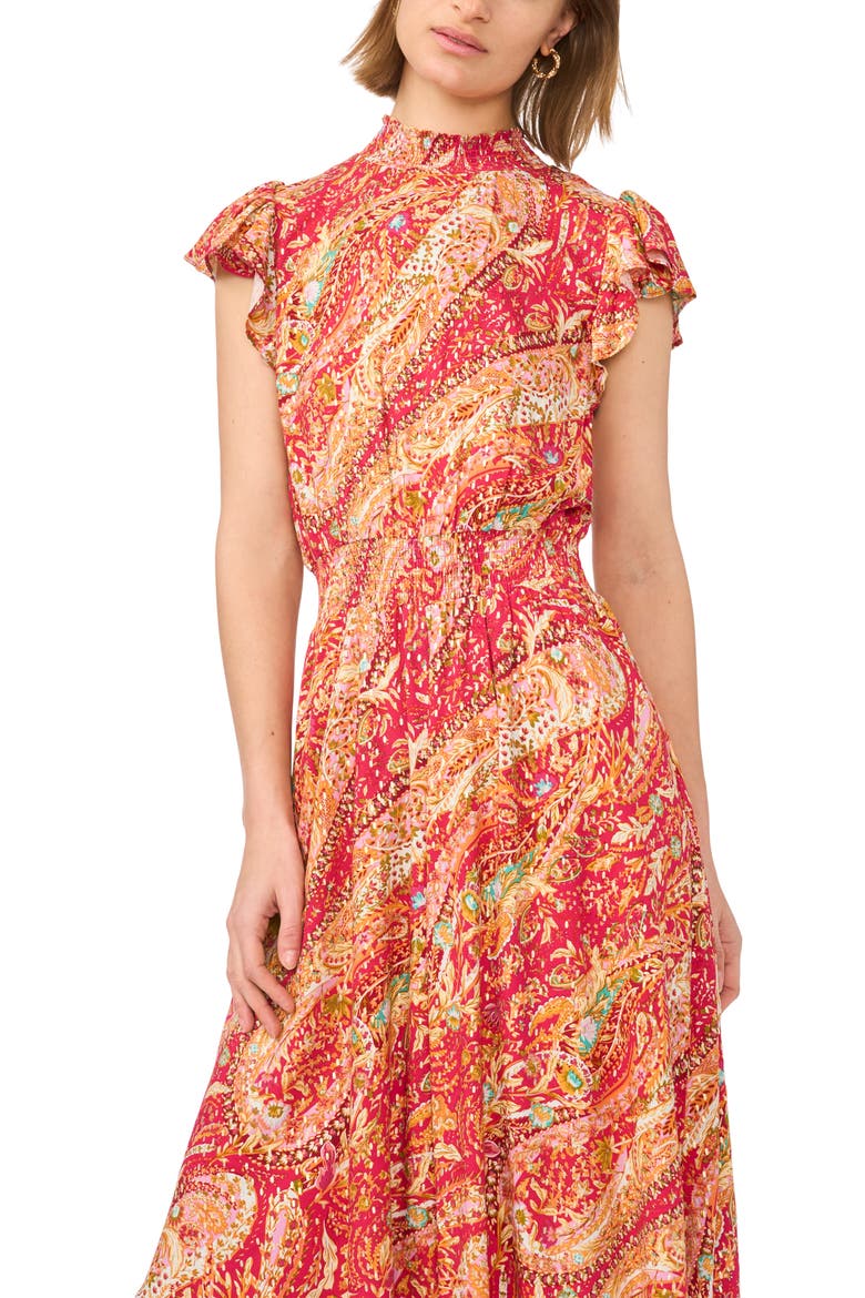 Paisley Cap Sleeve Smocked Waist Jumpsuit, Alternate, color, JAZZY