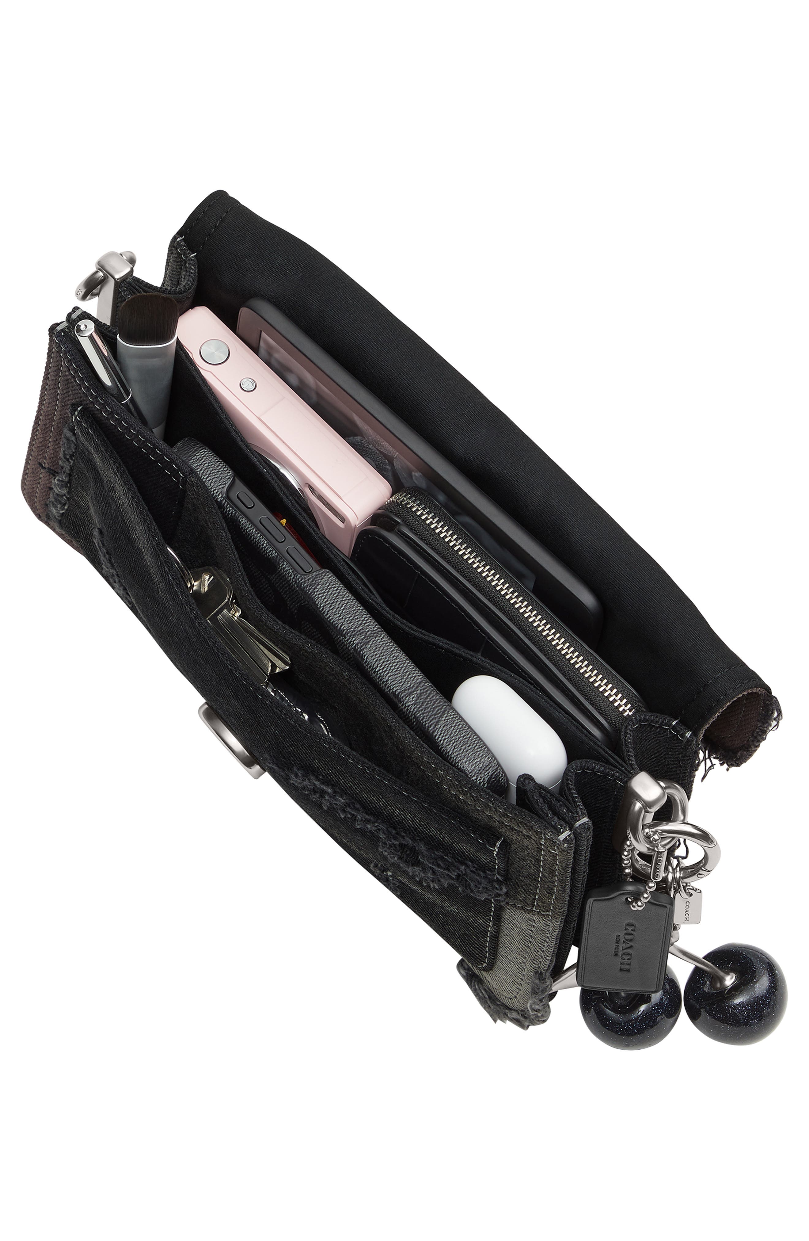 Tabby 26 Denim Patchwork Shoulder Bag with Cherry Charm, Alternate, color, LH/ BLACK