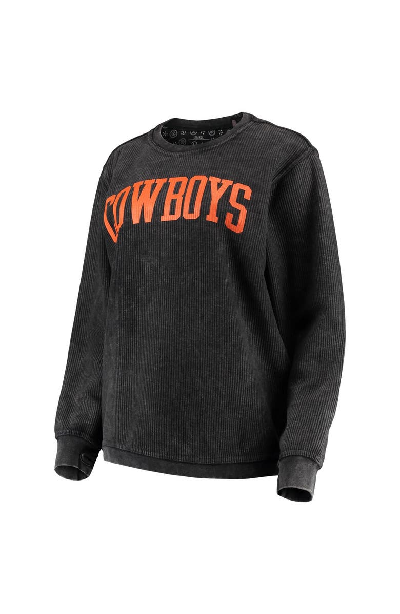 PRESSBOX Women's Pressbox Black Oklahoma State Cowboys Comfy Cord Vintage Wash Basic Arch Pullover Sweatshirt, Alternate, color, 