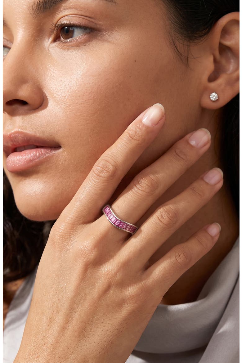 Pink Baguette Cubic Zirconia Swirl Band Ring, Alternate, color, PINK/ SILVER