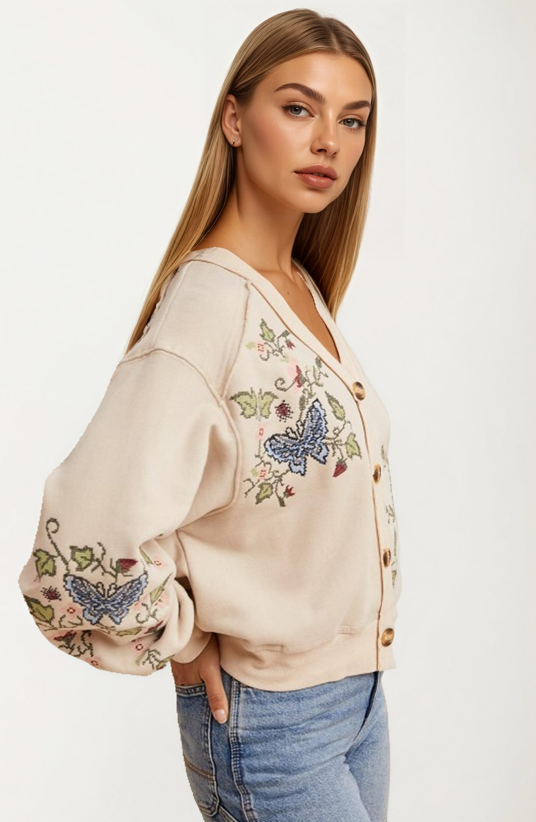 Knit and Lounge Embroidered Floral Button Front Cardigan, Alternate, color, 