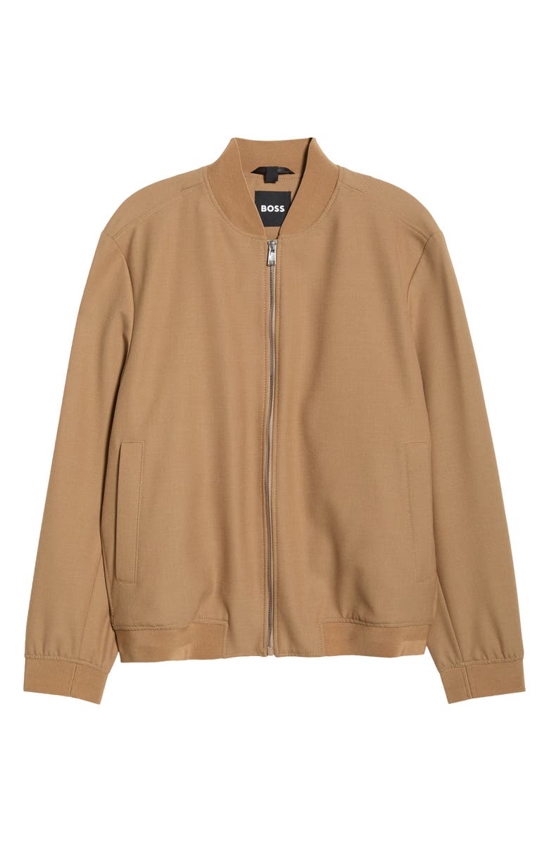 BOSS Hanry Textured Wool Blend Bomber Jacket, Alternate, color, Open Beige