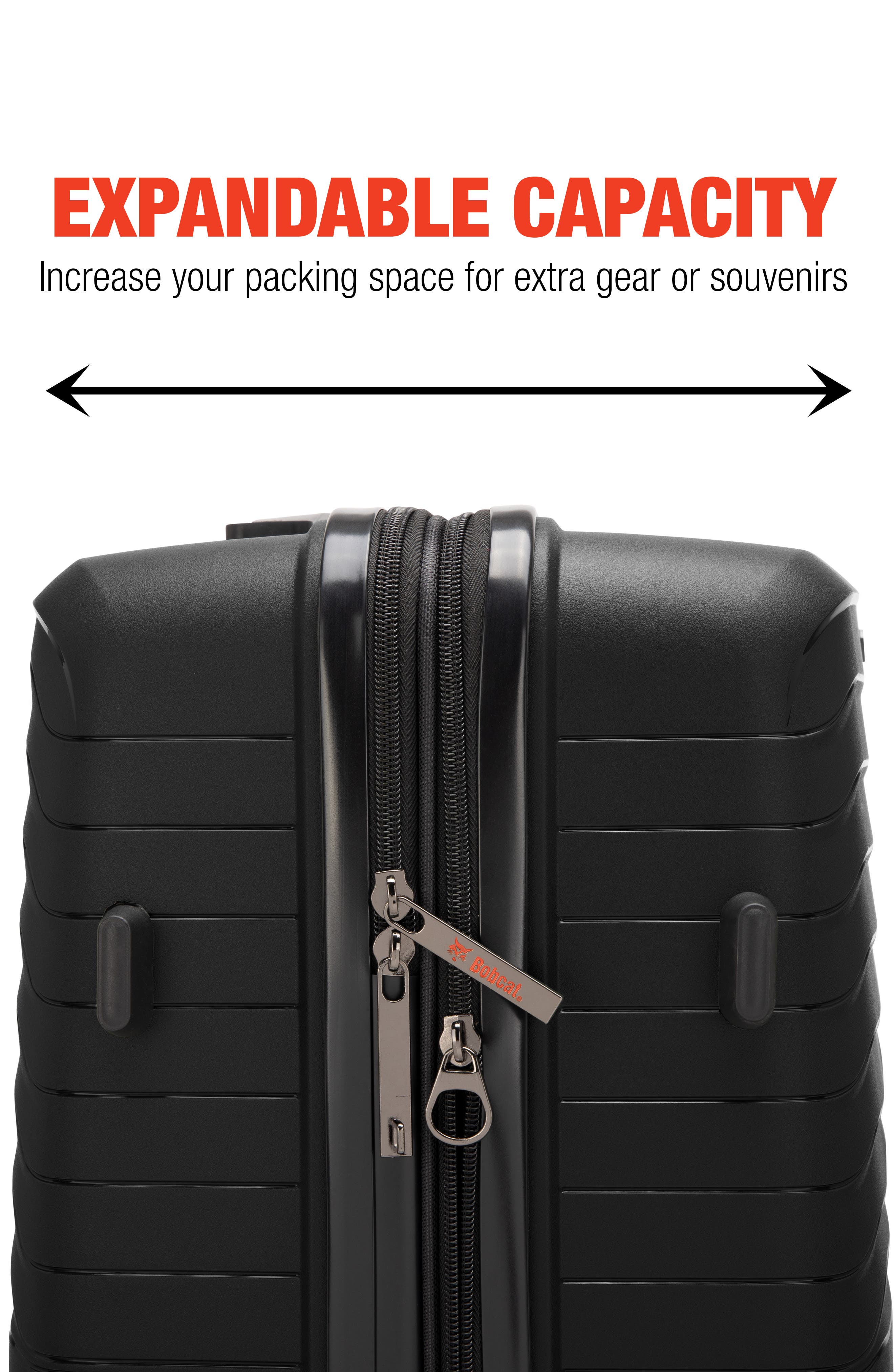 Bobcat Excavator 3 Piece Expandable Spinner Luggage Set with TSA Lock, Alternate, color, Black