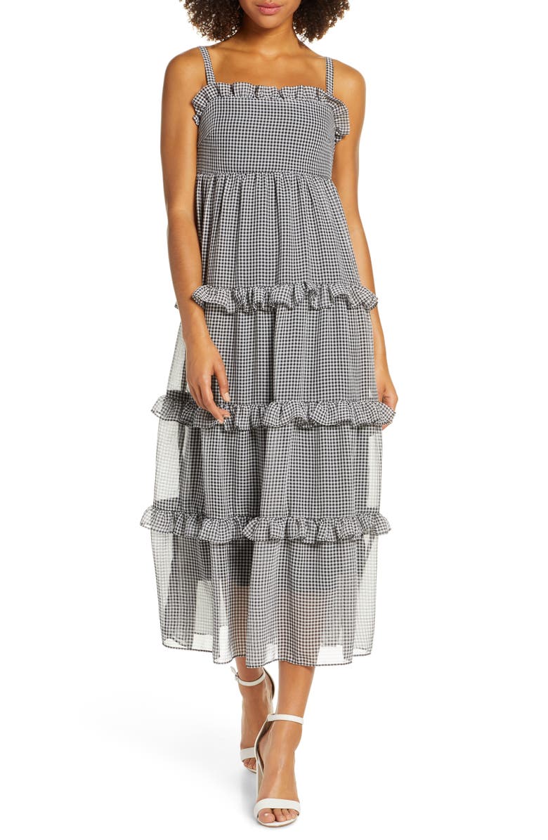 Cooper St Sunday Girl Frill Check Chiffon Midi Sundress, Main, color, 