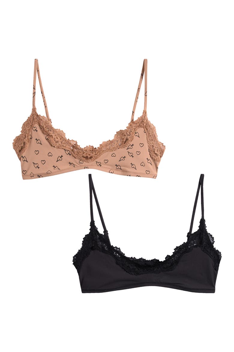 Fits Everybody Assorted 2-Pack Lace Bralettes, Main, color, ONYX AND SKETCHED HEARTS