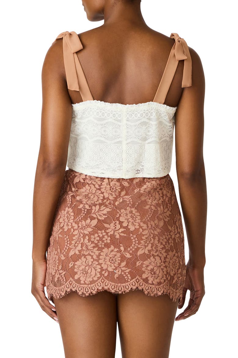 Georgianna Floral Lace Tie Shoulder Crop Top, Alternate, color, LIGHT CREAM