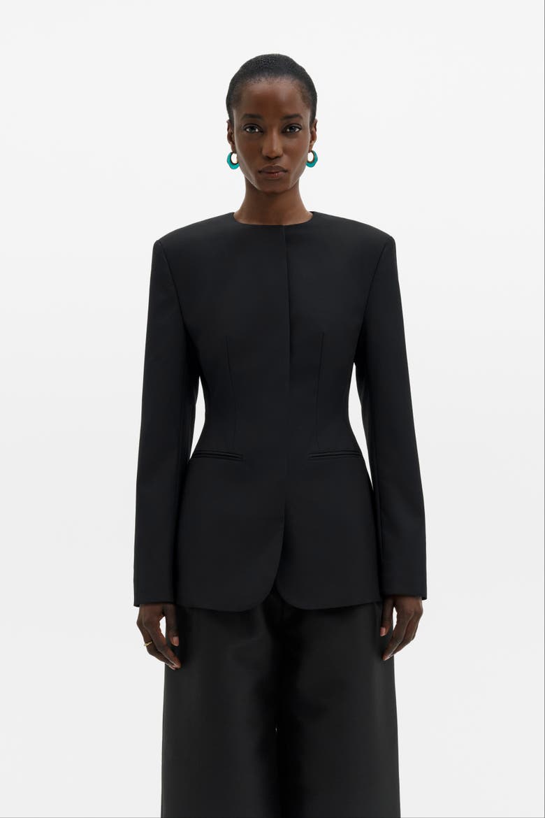 Carol Collarless Wool Silk Blazer, Main, color, Black