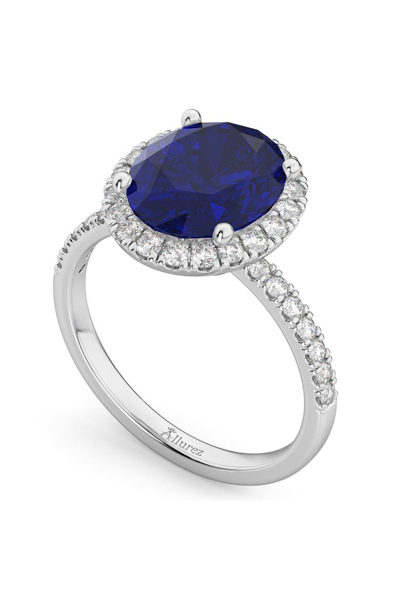 Oval Cut Halo Blue Sapphire & Diamond Engagement Ring 14K, Alternate, color, 3.66ct/White Gold
