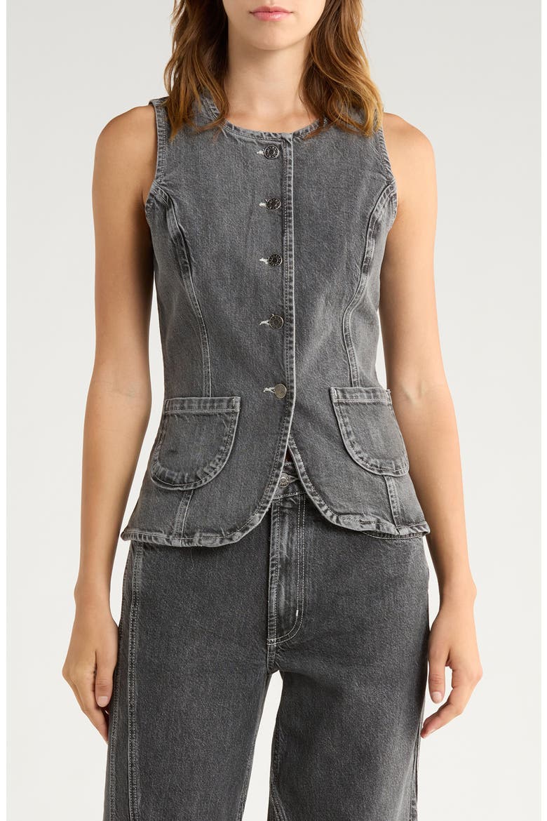 Portola Denim Cutaway Vest, Main, color, WASHED CHARCOAL