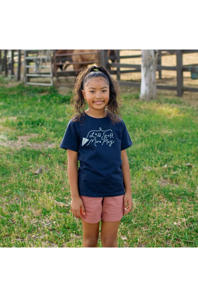 Kids' Organic Cotton Less Stuff More Play Graphic T-Shirt, Alternate, color, Navy