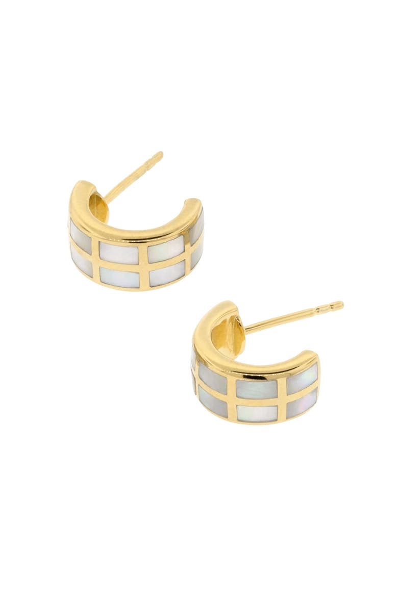 Dash Huggie Earring Set In Sterling With 18K Gold Overlay, Main, color, WHITE