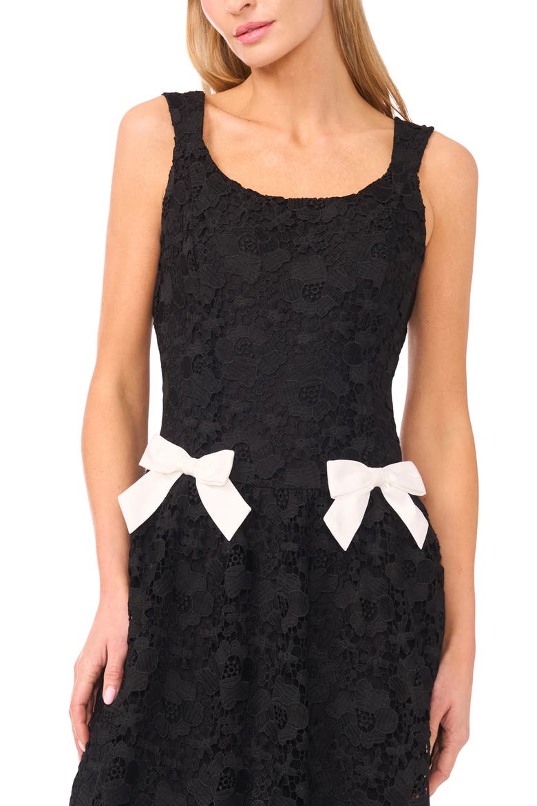 Bow Detail Floral Lace Midi Dress, Alternate, color, RICH BLACK/ IVORY