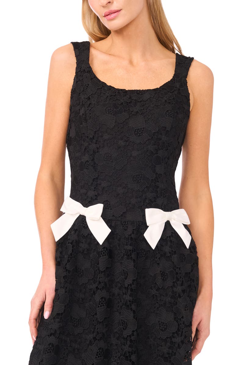 CeCe Bow Detail Floral Lace Midi Dress, Alternate, color, Rich Black/ Ivory