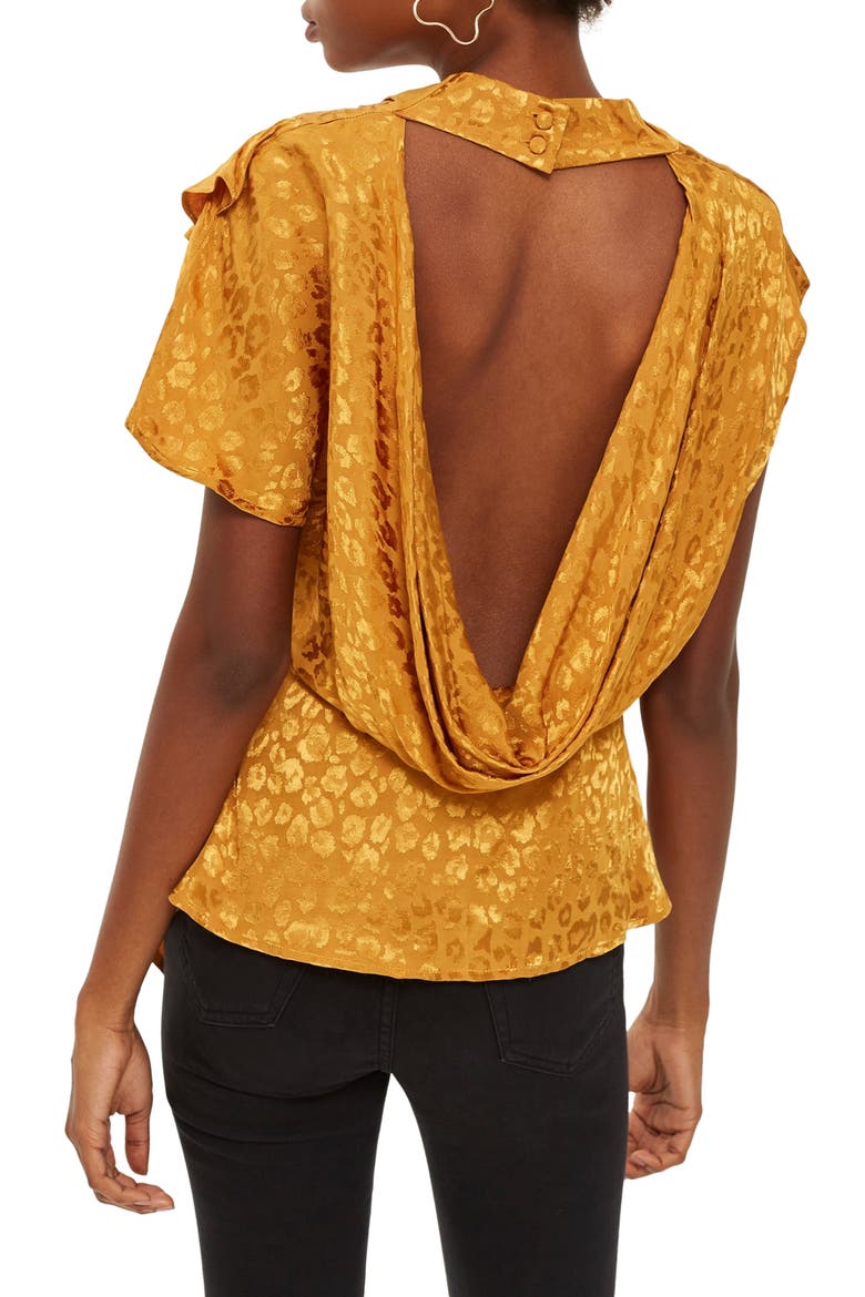 Jacquard Ruffle Blouse, Alternate, color, MUSTARD