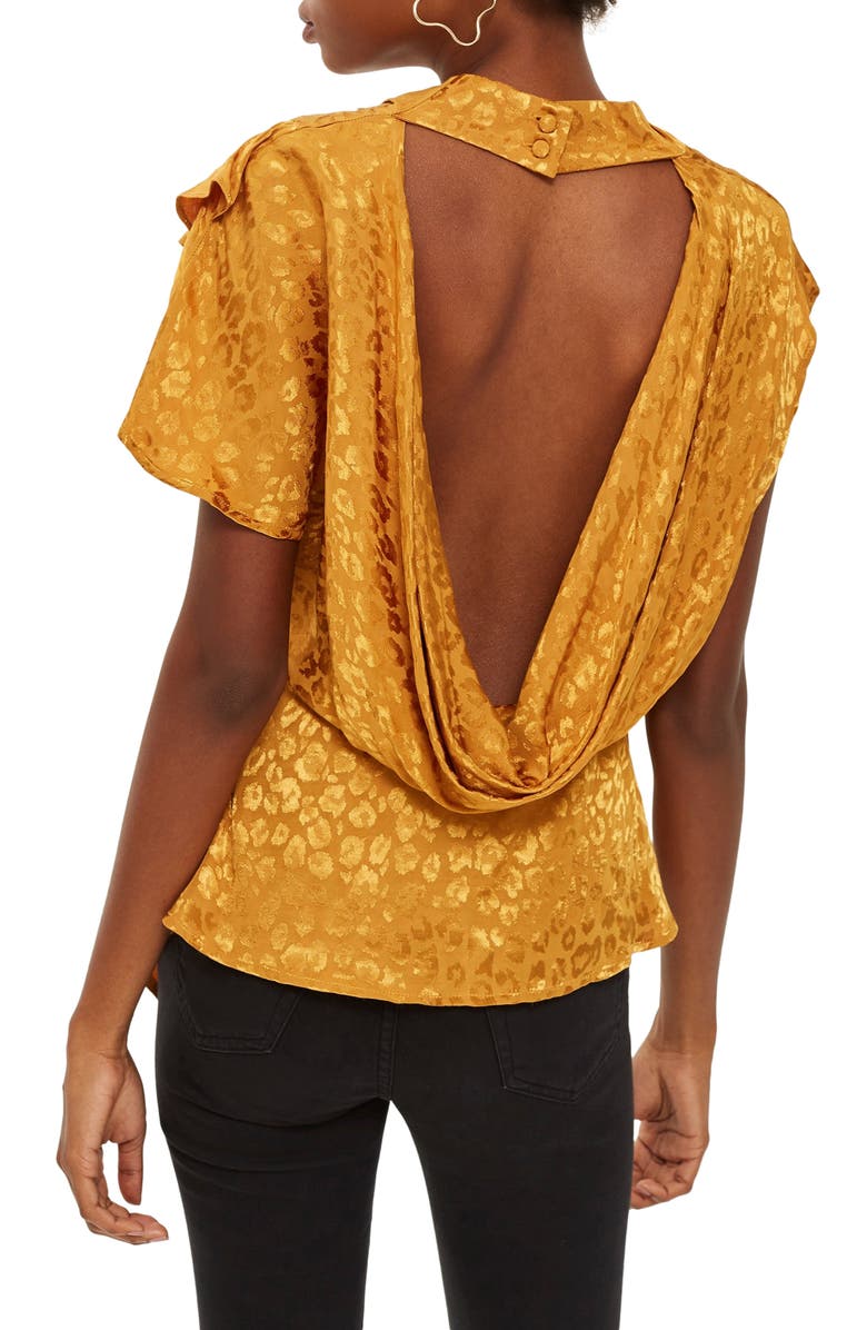 Topshop Jacquard Ruffle Blouse, Alternate, color, 