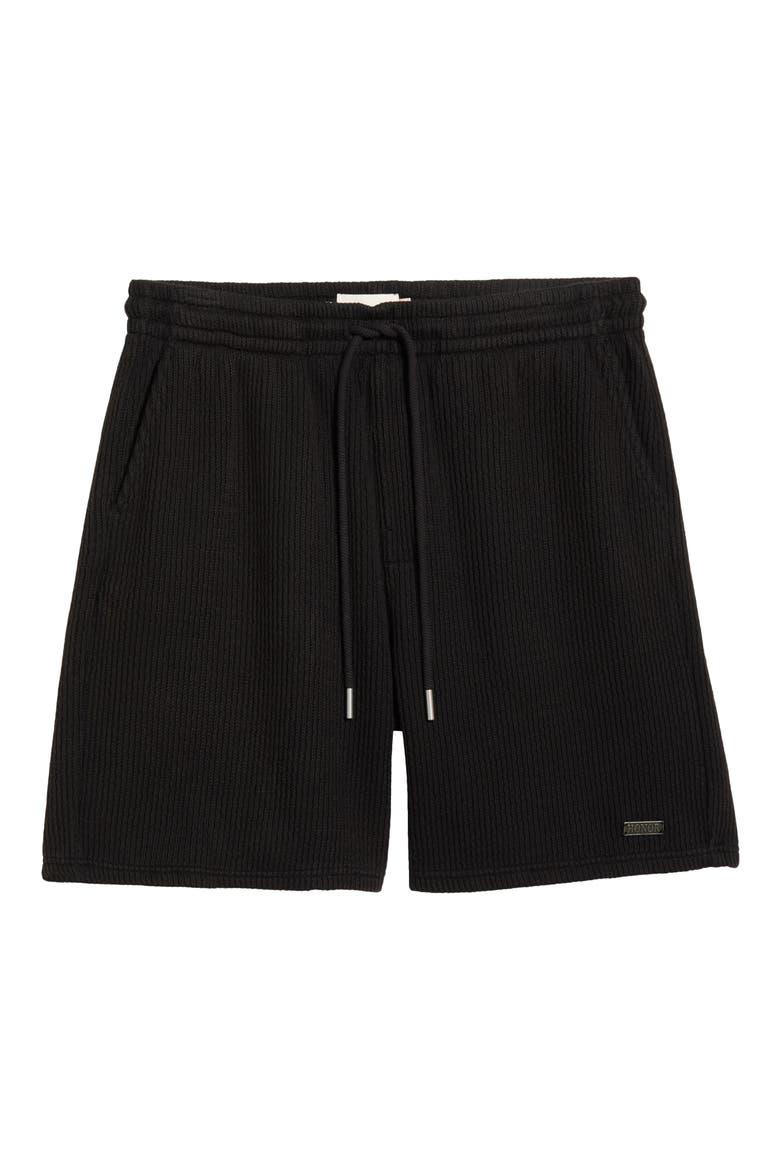 Rib Knit Stretch Cotton Blend Drawstring Shorts, Alternate, color, BLACK
