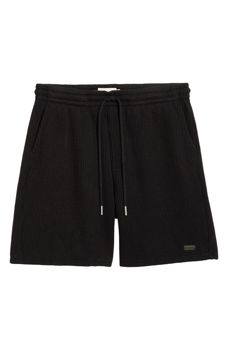 HONOR THE GIFT Rib Knit Stretch Cotton Blend Drawstring Shorts, Main, color, Black