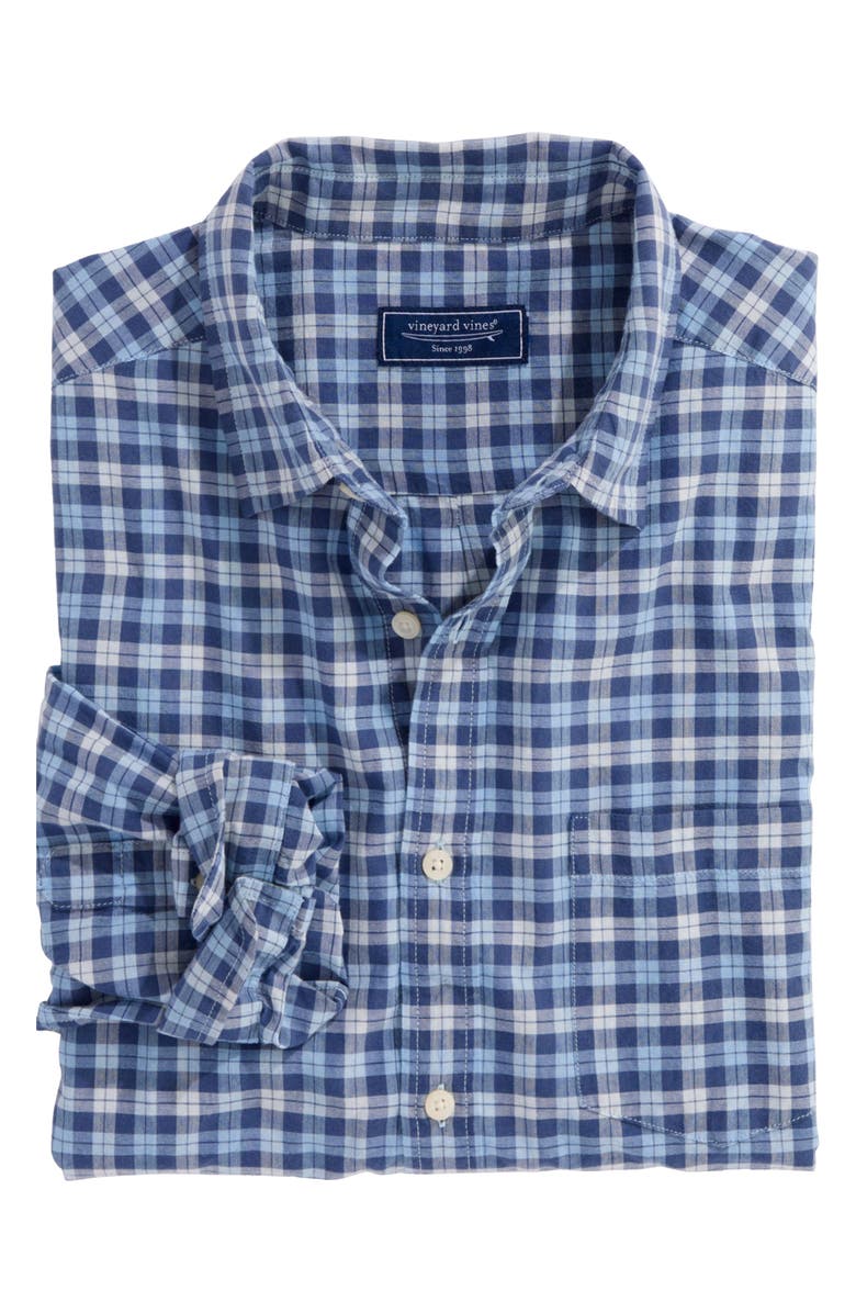 vineyard vines Overlook Regular Fit Plaid Cotton Madras Button-Up Shirt, Main, color, Jake Blue