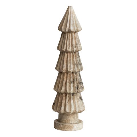 Carved Mango Wood Tree, Natural Finish
