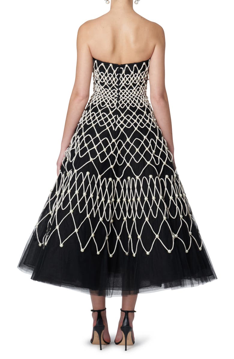 Carolina Herrera Embroidered Strapless Chiffon Gown, Alternate, color, Black/ Pearl