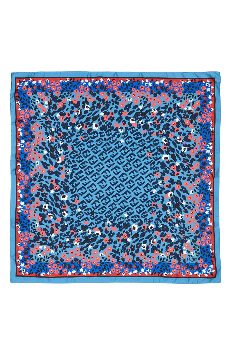 Fendi Floral Logo Silk Scarf, Main, color,