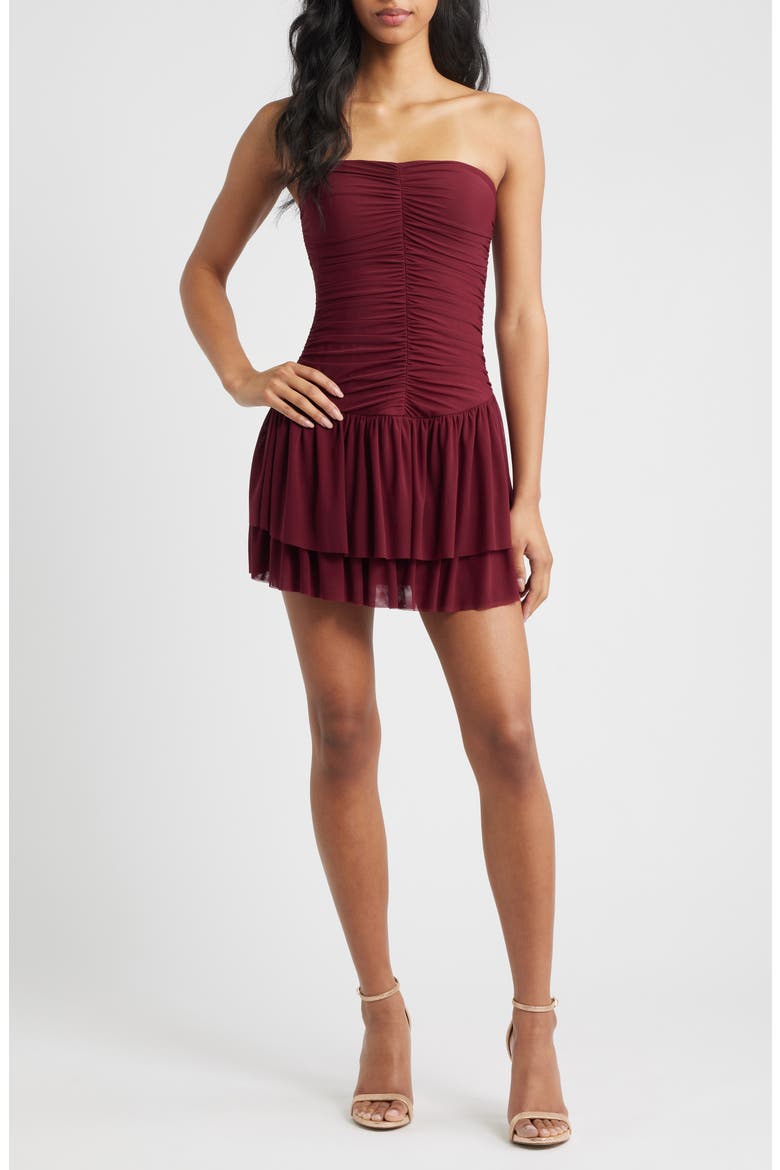 Astrid Strapless Mesh Minidress, Main, color, CHIANTI