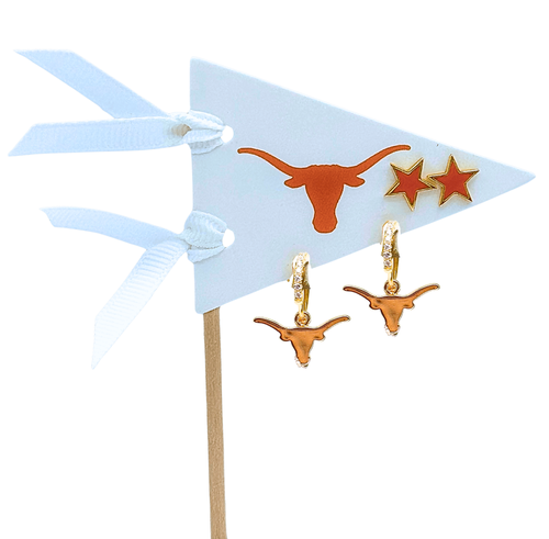 Color Shout University Of Texas Pennant Pair Earring Set In Gold