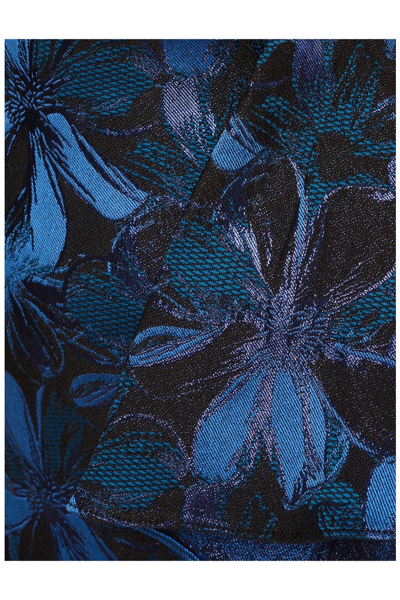 Metallic Floral Jacquard Off the Shoulder Gown, Alternate, color, BLUE MULTI