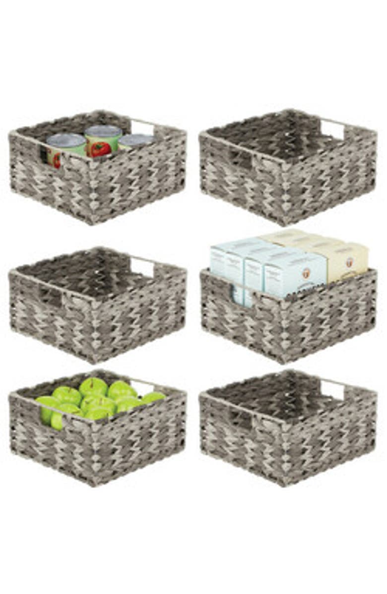 mDesign Woven Plastic Kitchen Pantry Storage Bin Basket - 6 Pack - Gray Ombre, Main, color, Gray