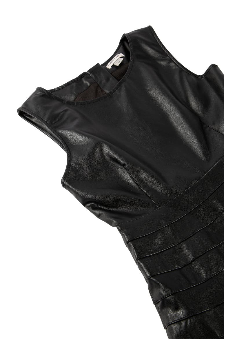 Kids' Faux Leather Flounce Dress, Alternate, color, BLACK